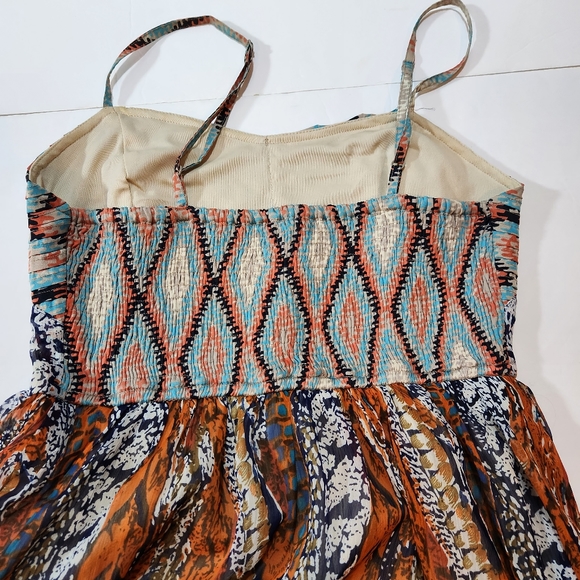 Band of Gypsies Aztec Print Spaghett Strap Ruched Back Lined Dress XS NEW W-642 - Picture 8 of 15